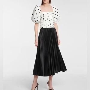 US 4 Self-Portrait Puff Sleeve Taffeta Polkadot Top